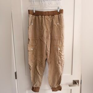 Anthropologie Tan Cargo Joggers with Ribbed Waistband